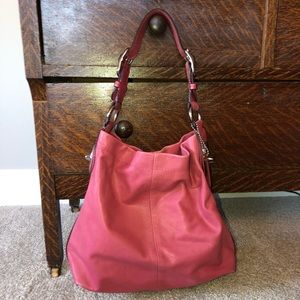 Coach Shoulder Duffle Bag Peony Pink Leather